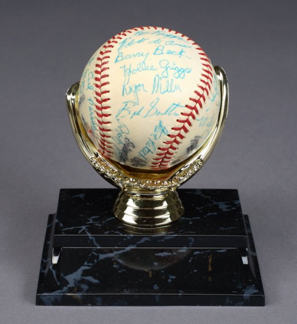 MULTIPLE SIGNED BASEBALL GIFTED TO BOB HOPE: Approximately 30 signatures including Mississippi State baseball coach Ron Polk, who is by far the winningest coach in school and SEC history in all sports. In 28 seasons he compiled a 1116–557–2 