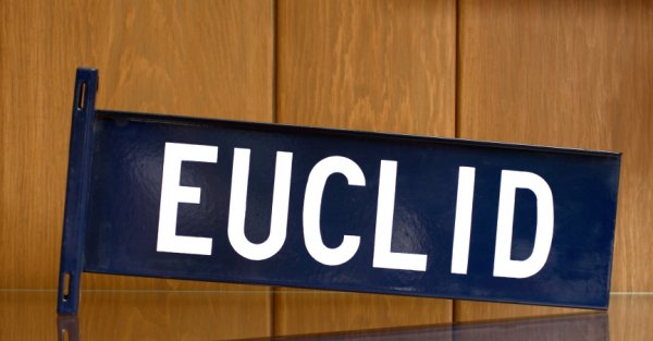 BOB HOPE EUCLID STREET SIGN: Blue metal street sign with white letters reading "Euclid" the street that Bob Hope lived on during his childhood in Cleveland, Ohio. 9 1/4 by 21 inches PROVENANCE Lot 636 "Bob Hope Estate Auction," J
