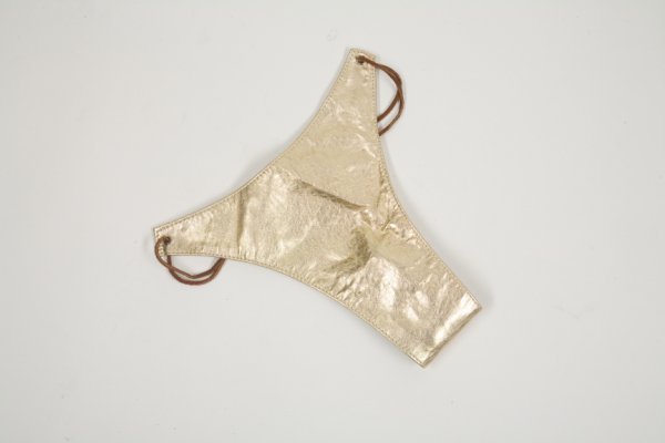 ANGIE EVERHART PLAYBOY PHOTOSHOOT THONG: Gold thong worn by Angie Everhart in the February 2000 issue of Playboy magazine. Actress and model Angie Everhart was told that she would never be a top model, she beat the odds and has been named on