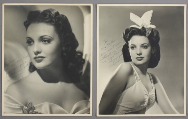 LINDA DARNELL SIGNED PHOTOGRAPHS: Original vintage signed black and white photographs of Linda Darnell inscribed to Ann Miller and her mother, Clara Miller. Darnell and Miller became friends when they each arrived in Hollywood from Te