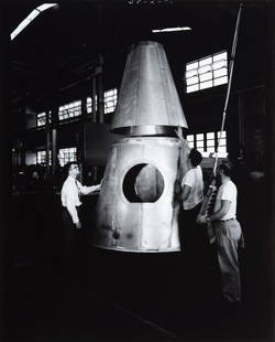 NASA MERCURY CAPSULE DEVELOPMENT PHOTOGRAPHS: A binder containing forty-five 8-by-10-inch photographs documenting the development process of the Mercury space capsule design, including images of wind-tunnel tests on models and drop tests of full