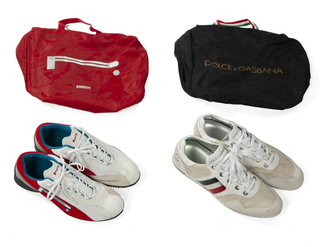 TWO PAIRS OF SNEAKERS: A group of two pairs of sneakers with nylon bags, the first, a pair by Dolce & Gabbana, size 9 1/2; the second a racing sneaker by Pirelli Corsa, size 43. Fine Art