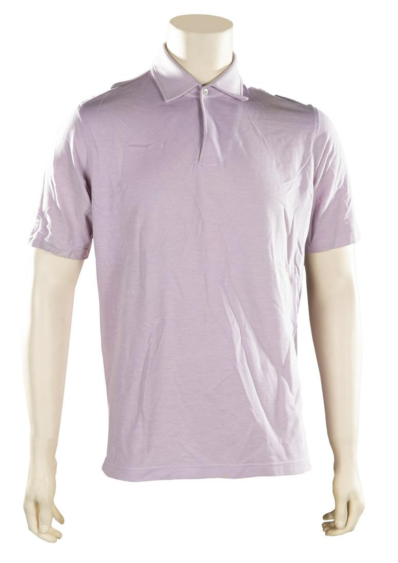 FIVE SHORT SLEEVE SHIRTS: A group of five casual designer shirts, including: a Loro Piana cotton knitwear collared shirt: a Prada poly/cotton soccer shirt, size large; a Loro Piana blue and gold cotton polo shirt; a Brioni for