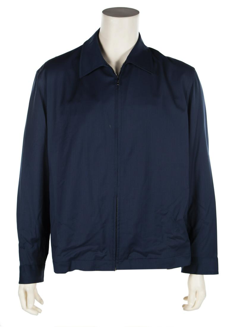 THREE NAVY COATS: A group of three luxury designer coats, including: an Hermes synthetic blend windbreaker, size 54; a Corneliani ID cotton blazer, size 56; and a Brioni lightweight wool jacket, size XL. Fine Art