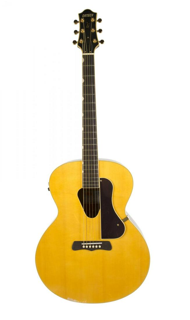 GRETSCH HISTORIC SERIES G3203 ACOUSTIC ELECTRIC GUITAR: A Gretsch Historic Series G3203 acoustic electric guitar, natural finish, serial number GP99080954, Neo Classic inlays and no case. Rock 'N' Roll