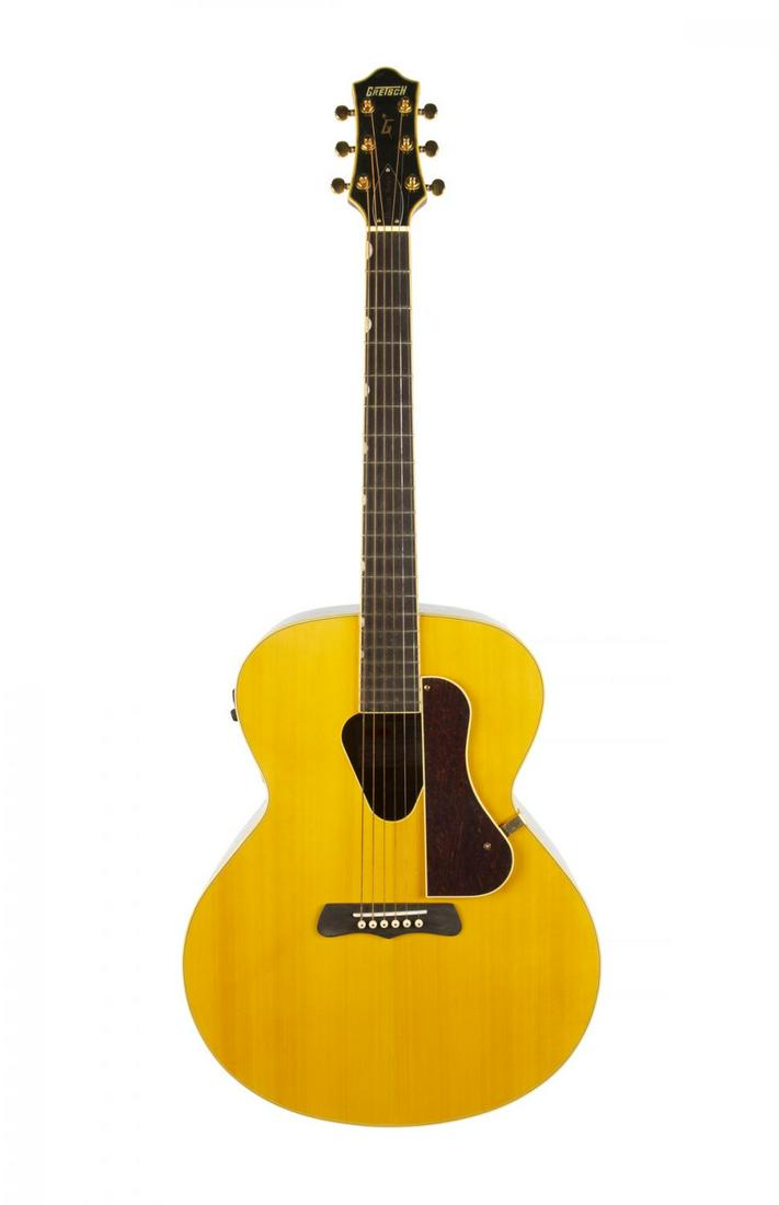 GRETSCH HISTORIC SERIES 3203 ACOUSTIC ELECTRIC GUITAR: A Gretsch Historic Series G3203 acoustic electric guitar, natural finish, serial number GP99091083, Neo Classic inlays and no case. Rock 'N' Roll