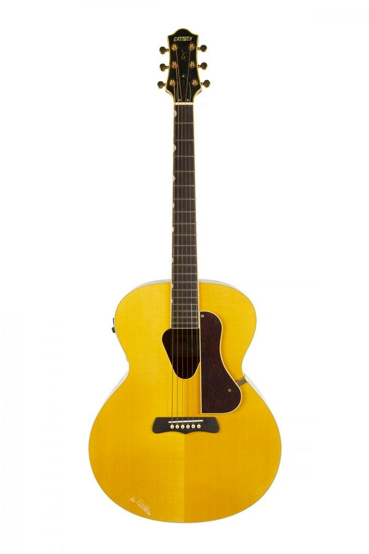GRETSCH HISTORIC SERIES 3203 ACOUSTIC ELECTRIC GUITAR: A Gretsch Historic Series G3203 acoustic electric guitar, natural finish, serial number GP990810256, Neo Classic inlays and no case. Rock 'N' Roll