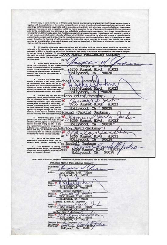 Jackson 5 Rare Signed Contract
