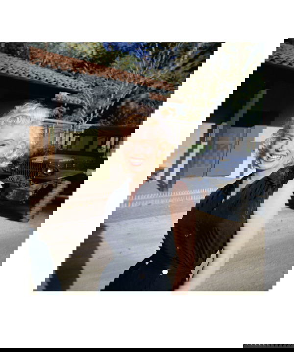 MARILYN MONROE HAROLD LLOYD PHOTOGRAPH PRINT: A limited edition poster print (25/250) featuring a color image of Marilyn (c.1952) during the filming of "How to Marry a Millionaire" (20th Century Fox). Marilyn posed for publicity shots at former s