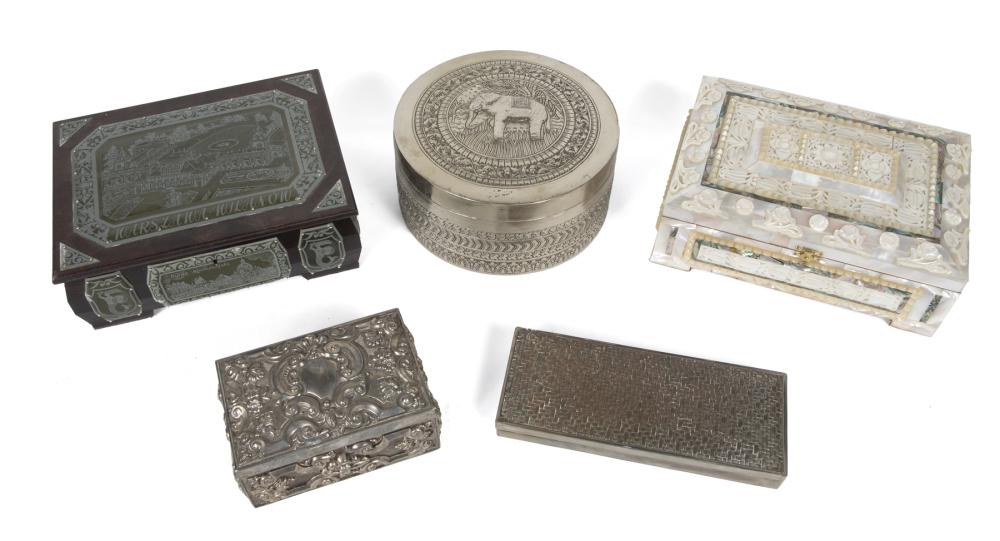 JEAN AND CASEY KASEM GROUP OF FIVE METAL OR SHELL BOXES (1 of 2)