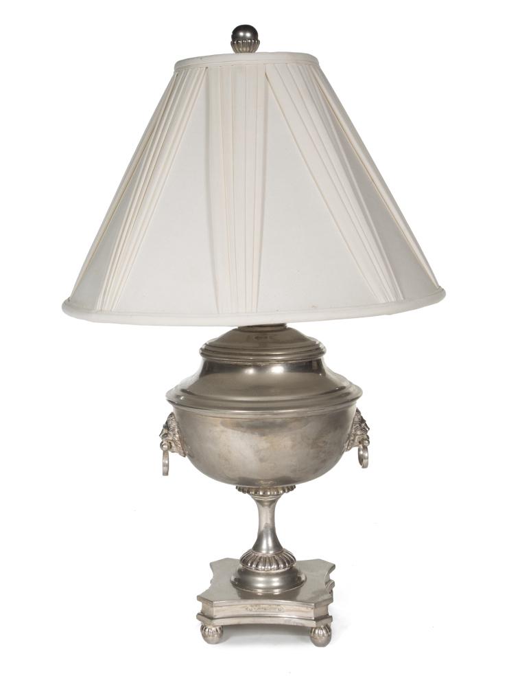JEAN AND CASEY KASEM SILVERED METAL TABLE LAMP (1 of 2)