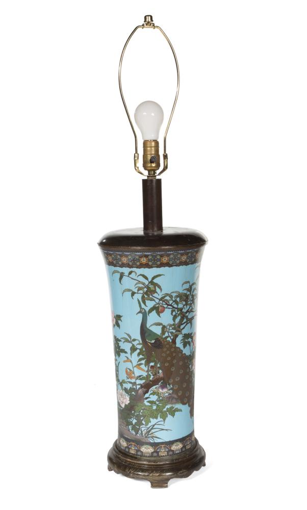 JEAN AND CASEY KASEM CLOISONNE ENAMEL VASE MOUNTED AS A TABLE LAMP (1 of 1)