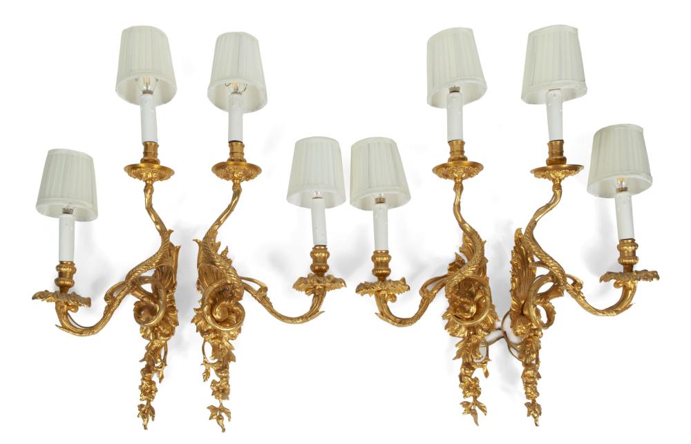 JEAN AND CASEY KASEM SET OF FOUR BRONZE DORE TWO-LIGHT SCONCES (1 of 2)