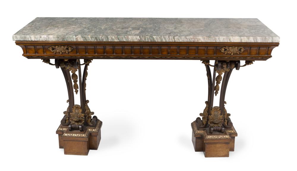 JEAN AND CASEY KASEM NEOCLASSICAL STYLE TWO-LEGGED CONSOLE TABLE (1 of 1)