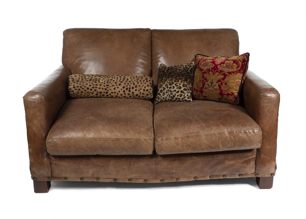 JEAN AND CASEY KASEM RALPH LAUREN LEATHER UPHOLSTERED LOVESEAT (1 of 1)