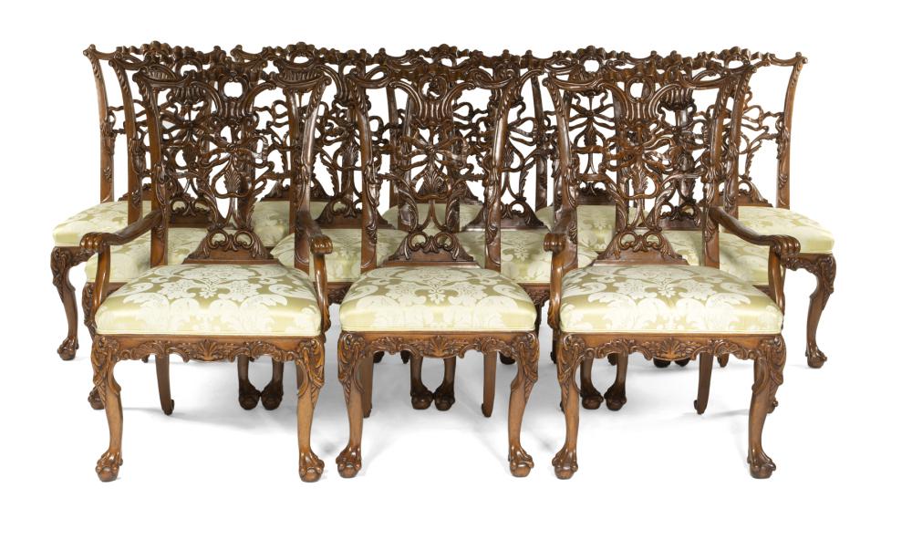 JEAN AND CASEY KASEM SET OF 12 IRISH CHIPPENDALE STYLE CHAIRS (1 of 1)