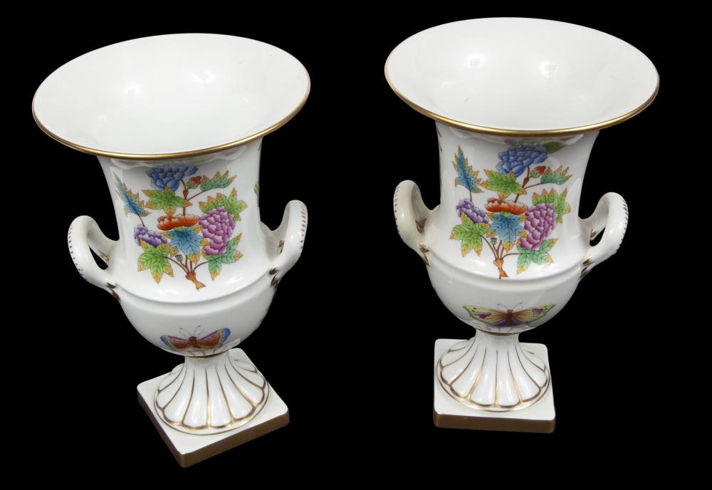 JEAN AND CASEY KASEM PAIR OF HEREND URNS IN THE QUEEN VICTORIA PATTERN (1 of 1)