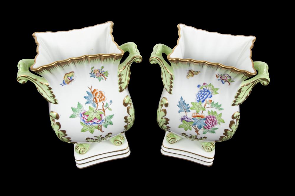 JEAN AND CASEY KASEM PAIR OF HEREND TALL VASES IN THE QUEEN VICTORIA PATTERN (1 of 1)