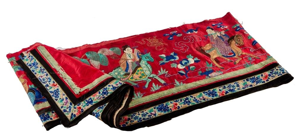 LATE 19TH CENTURY SILK CHINESE EMBROIDERED PANEL (1 of 3)