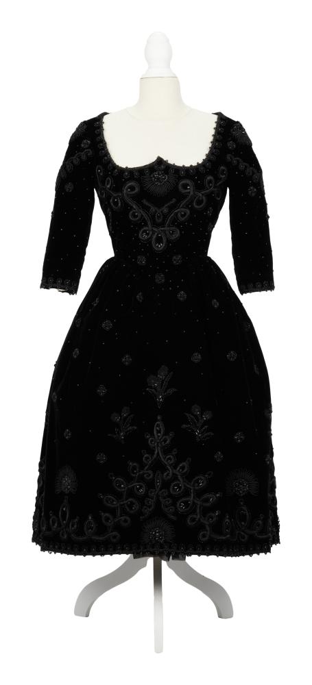 Cristobal Balenciaga 1950s Black Velvet Strapless Cocktail Dress
