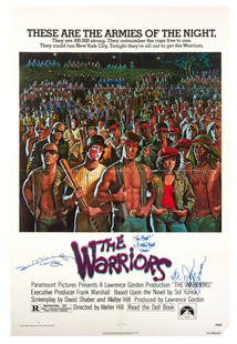 THE WARRIORS | MULTI-SIGNED FILM POSTER: An original one-sheet film poster signed by Michael Beck (Swan), James Remar (Ajax), and Deborah Van Valkenburgh (Mercy) from The Warriors (Paramount Pictures, 1979). Beck signed the poster "The Best!