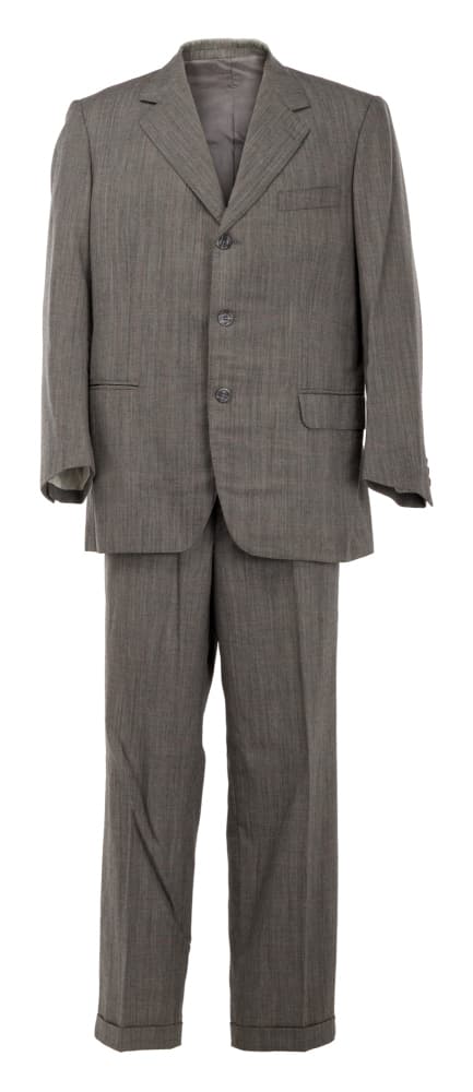 THE GOOD SHEPHERD | MATT DAMON "EDWARD WILSON" SUIT: A custom-made Werner Russold gray suit with salt and pepper end on end weave and a red windowpane design, as seen worn by Matt Damon as Edward Wilson in Robert De Niro's The Good Shepherd (Universal P