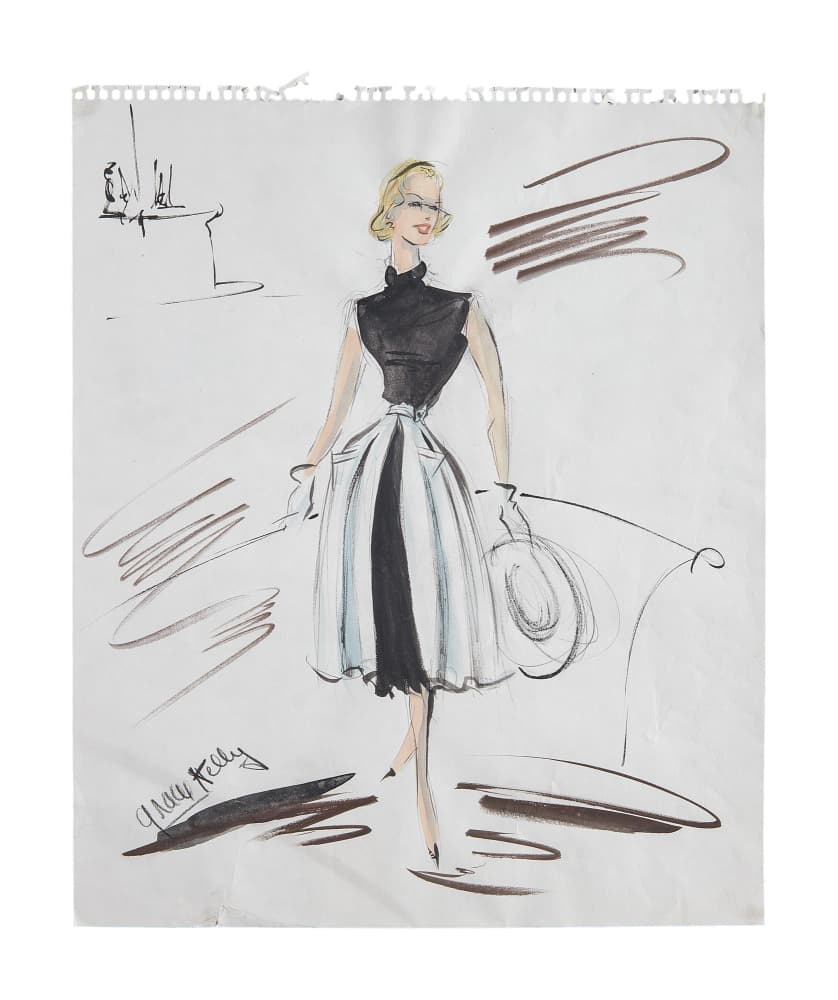 GRACE KELLY | "FRANCES STEVENS" "TO CATCH A THIEF" EDITH HEAD COSTUME DESIGN ILLUSTRATION (WITH (1 of 5)