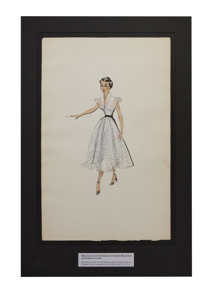 ELIZABETH TAYLOR | "ANGELA VICKERS" "A PLACE IN THE SUN" EDITH HEAD COSTUME DESIGN ILLUSTRATION (1 of 2)