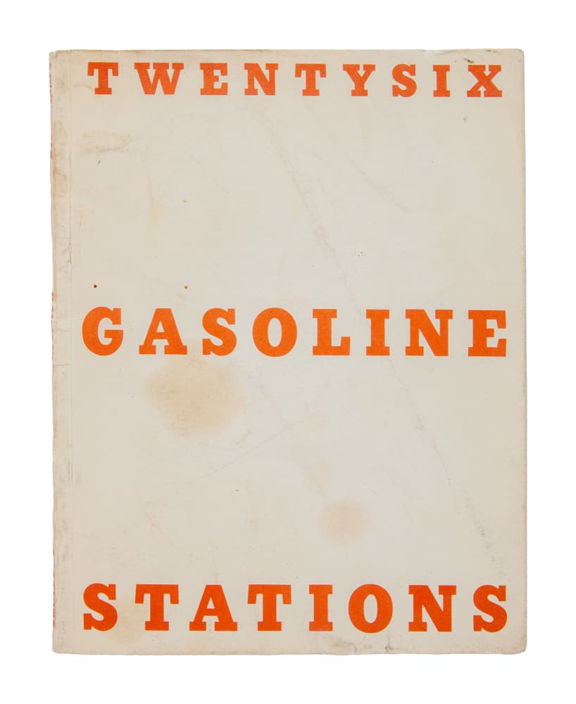 DENNIS HOPPER | ED RUSCHA-INSCRIBED "TWENTYSIX GASOLINE STATIONS" ARTIST BOOK: A limited edition Ed Ruscha Twentysix Gasoline Stations ground-breaking artist book (Cunningham Press / National Excelsior Press, 1962) inscribed to Dennis Hopper in ink by Ruscha. The book contains t