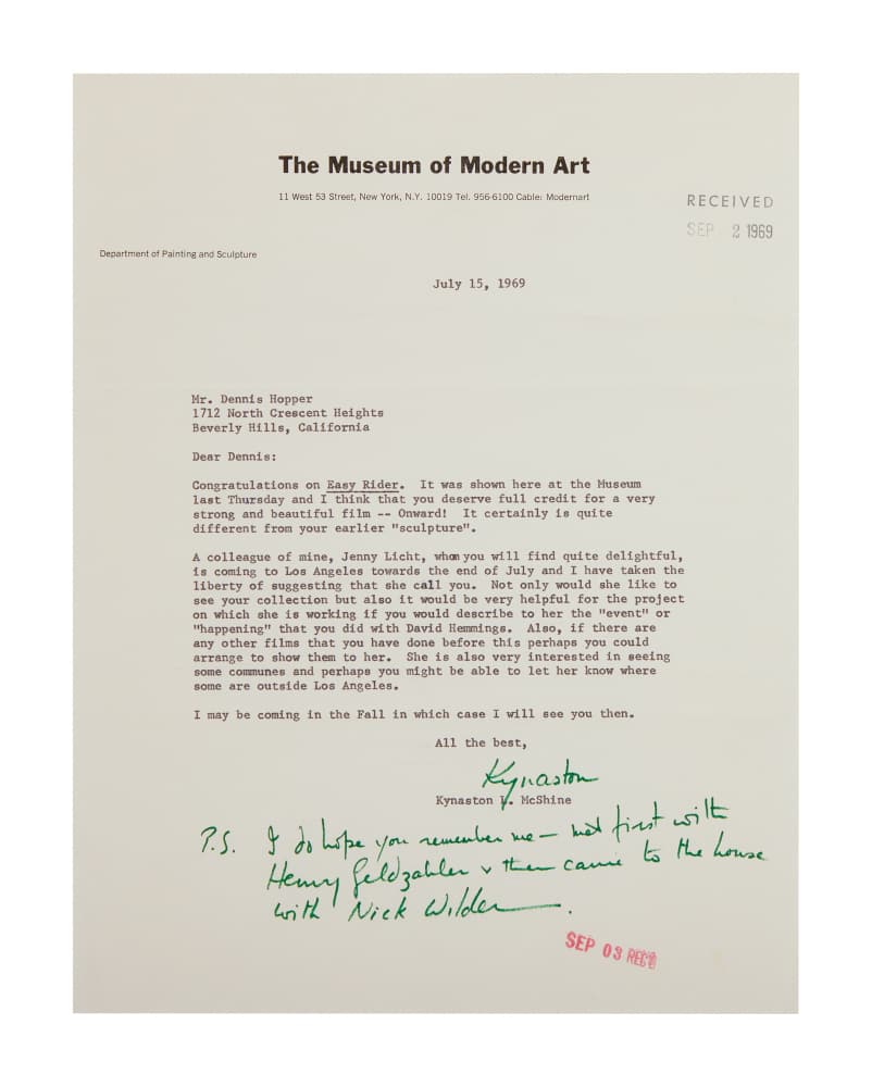 DENNIS HOPPER | 1969 KYNASTON MCSHINE SIGNED MUSEUM OF MODERN ART LETTER (1 of 1)