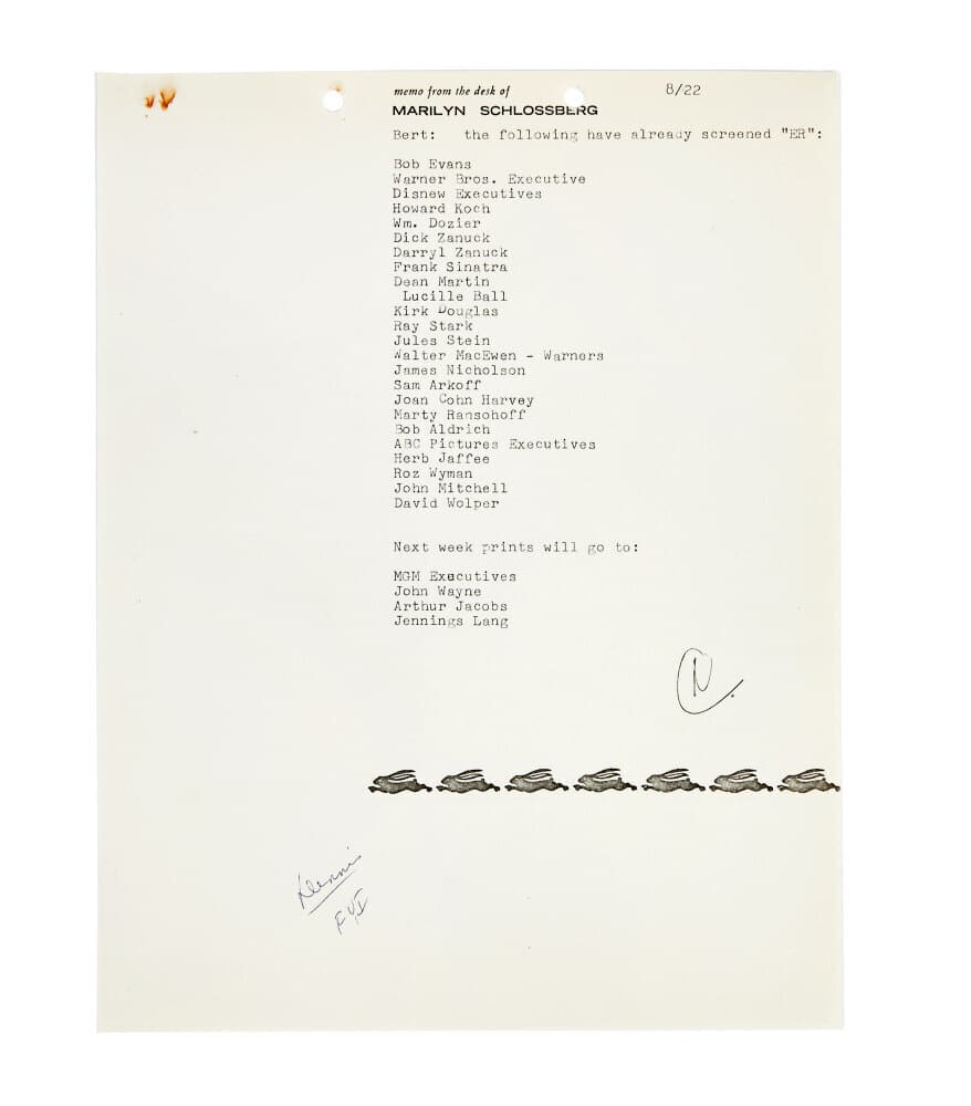 DENNIS HOPPER | MARILYN SCHLOSSBERG "EASY RIDER" CELEBRITY SCREENING LIST (1 of 1)