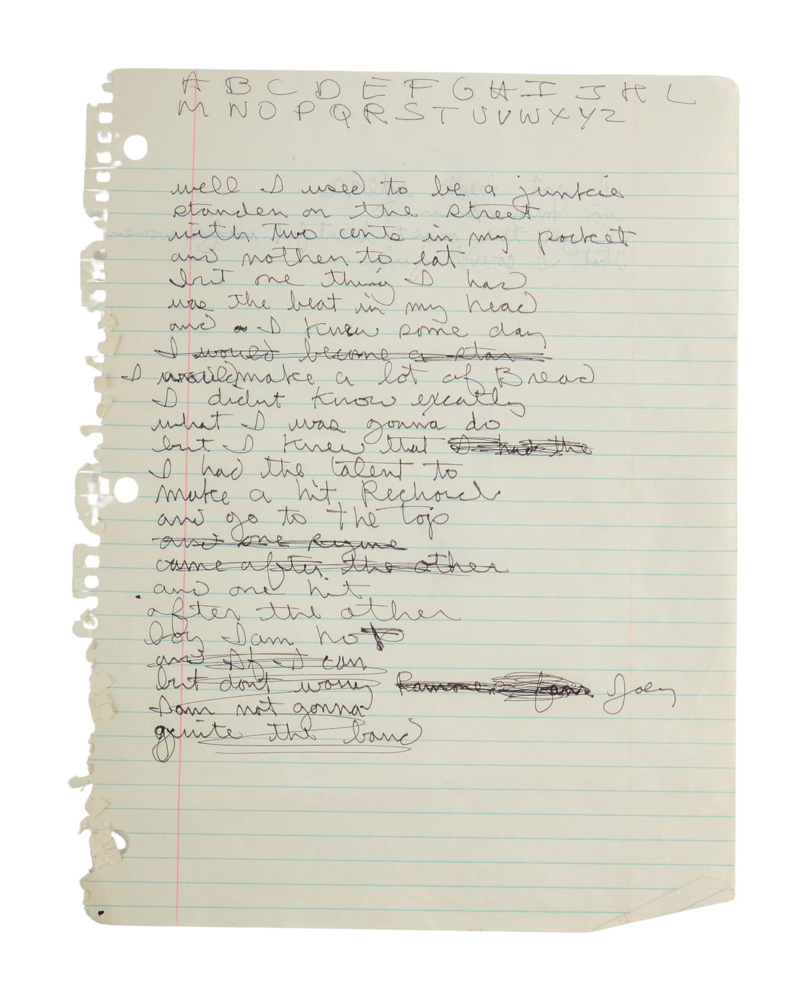 THE RAMONES | DEE DEE RAMONE HANDWRITTEN "GERMAN KID" LYRICS (1 of 2)