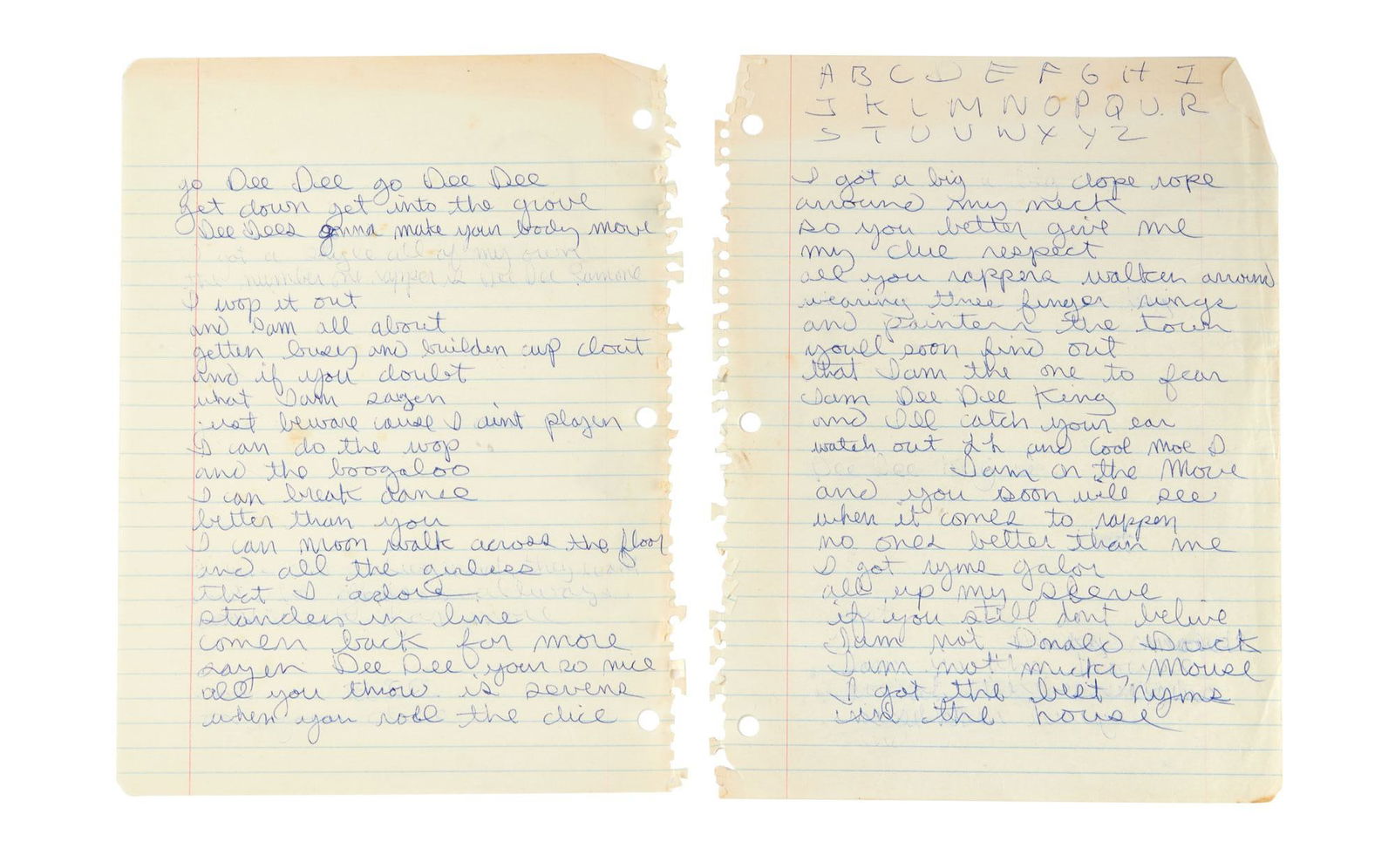 THE RAMONES | DEE DEE RAMONE UNTITLED HANDWRITTEN LYRICS (A5) (1 of 2)