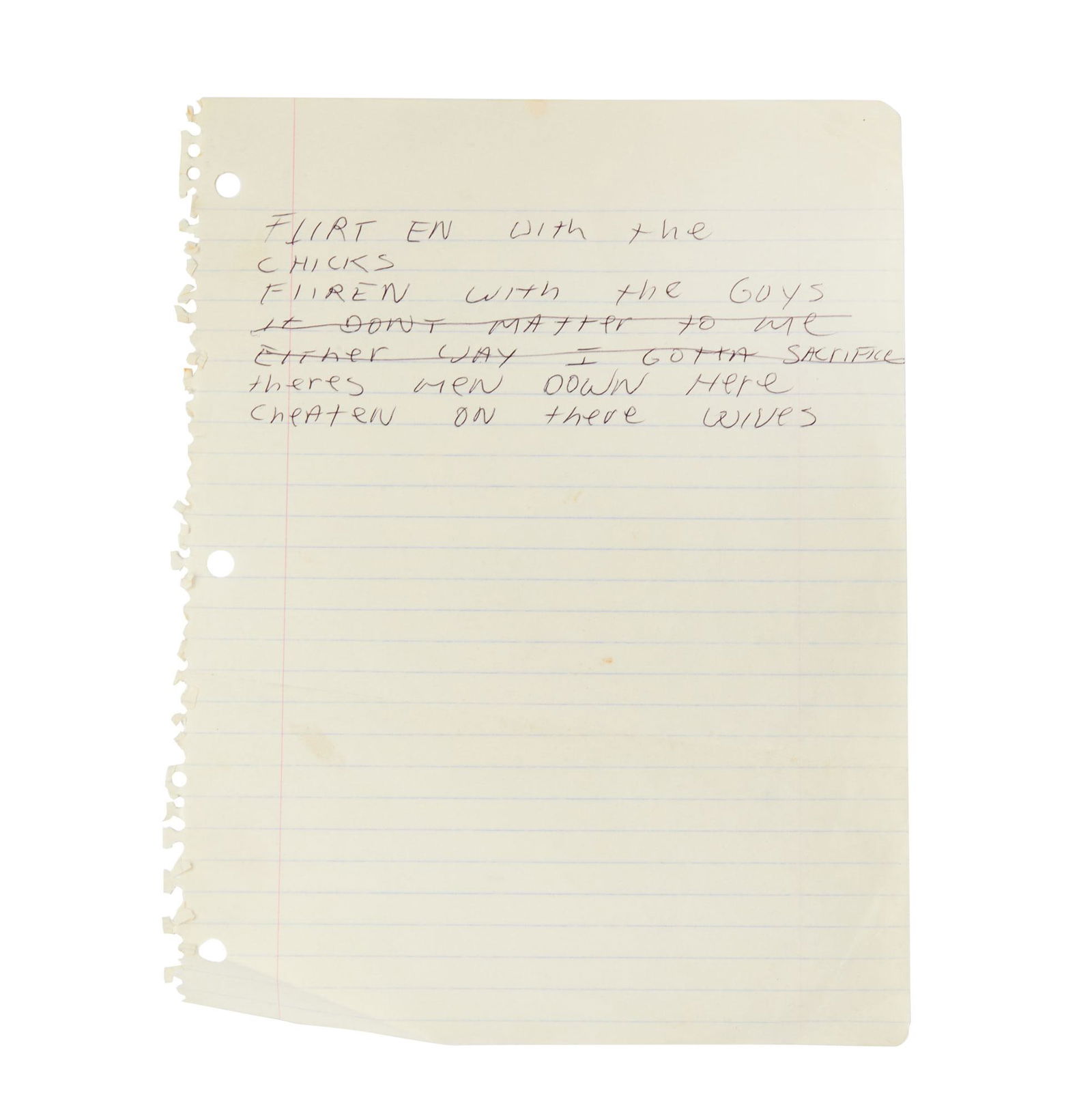 THE RAMONES | DEE DEE RAMONE UNTITLED HANDWRITTEN LYRICS (A7) (1 of 3)