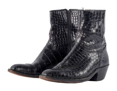 ZZ TOP | DUSTY HILL FOUR PAIRS OF DESIGNER ANKLE BOOTS: Four pairs of designer boots including: navy suede Yves Saint Laurent ankle zip fashion boots; a pair of Aurelio Garcia brown suede zip-up, size 10; black "Rock Never Dies" ankle boots by Ma