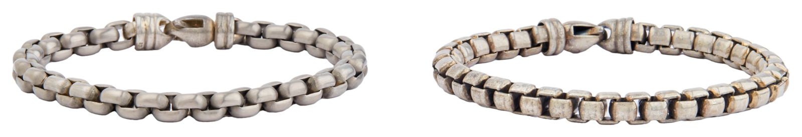 ZZ TOP | DUSTY HILL DAVID YURMAN BRACELETS: Two box link chain bracelets by David Yurman in titanium with silver clasps that are both marked "925 Ti" and signed "DY." Dimensions: 9 and 8 3/4 inches PROVENANCE From The Estate