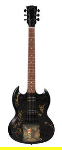 Pirates Of The Caribbean | Johnny Depp And Cast-Signed Gibson Sg Electric Guitar (With Photos): A special edition Gibson SG electric guitar in satin black finish, serial number 01533654, signed by Johnny Depp and the cast of Pirates of the Caribbean (Walt Disney Pictures, 2003). The guitar