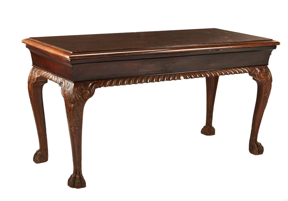 Gone With The Wind | MGM Auction Library Table With Original Invoice: A Georgian-style library table acquired from the historic Metro-Goldwyn-Mayer (MGM) auction held throughout May of 1970, with original invoice from the auction. This mahogany table has a beveled-edge