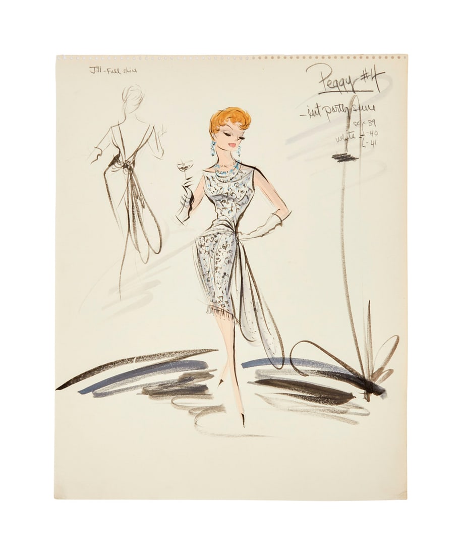 Jill St. John | "Come Blow Your Horn" Edith Head Costume Illustration: An original costume design by Edith Head for Jill St. John as glamour girl "Peggy Dawn" in the comedy Come Blow Your Horn (Paramount 1963), which costarred Frank Sinatra and Lee J. Cobb