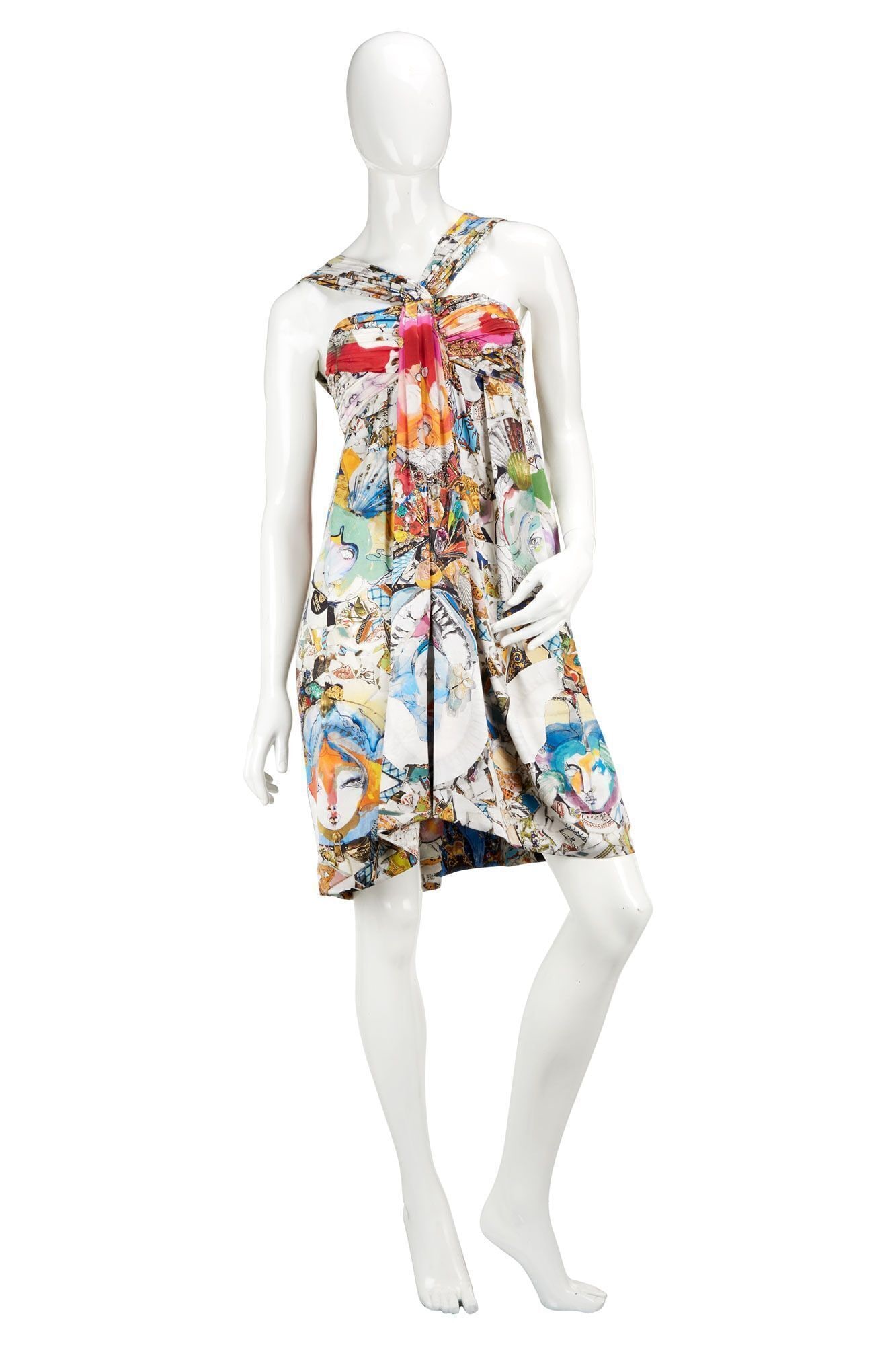 Versace | Spring 2009 Verhoeven Print Dress: Lot 16: Versace | Spring 2009 Verhoeven Print Dress A Versace empire-waisted silk patterned cocktail dress, print designed by artist Julie Verhoeven for Donatella Versace's spring 2009 collection.&nbs