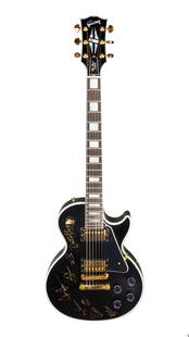 Chicago | Signed Gibson Les Paul Custom VOS Guitar: A 2022 Gibson Les Paul Custom electric guitar, serial number 203747, in Ebony finish with Gibson's VOS (Vintage Original Spec) finish package, giving the guitar the look and feel of a gently-used