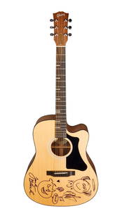 Tenacious D | Signed Gibson G-Writer EC Guitar: A 2022 Gibson G-Writer Generation acoustic guitar, serial number 23002072, in a Satin Natural finish and signed by founding Tenacious D members Jack Black and Kyle Gass with additional angel and