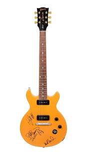 Doobie Brothers | Signed Gibson Les Paul Special Doublecut Guitar: A 2015 Gibson Les Paul Special Double Cut DC100 electric guitar, serial number 150037612, in TV Yellow finish with a bound fretboard, two P-90 pickups, and Lightning Bar bridge. It is signed on the