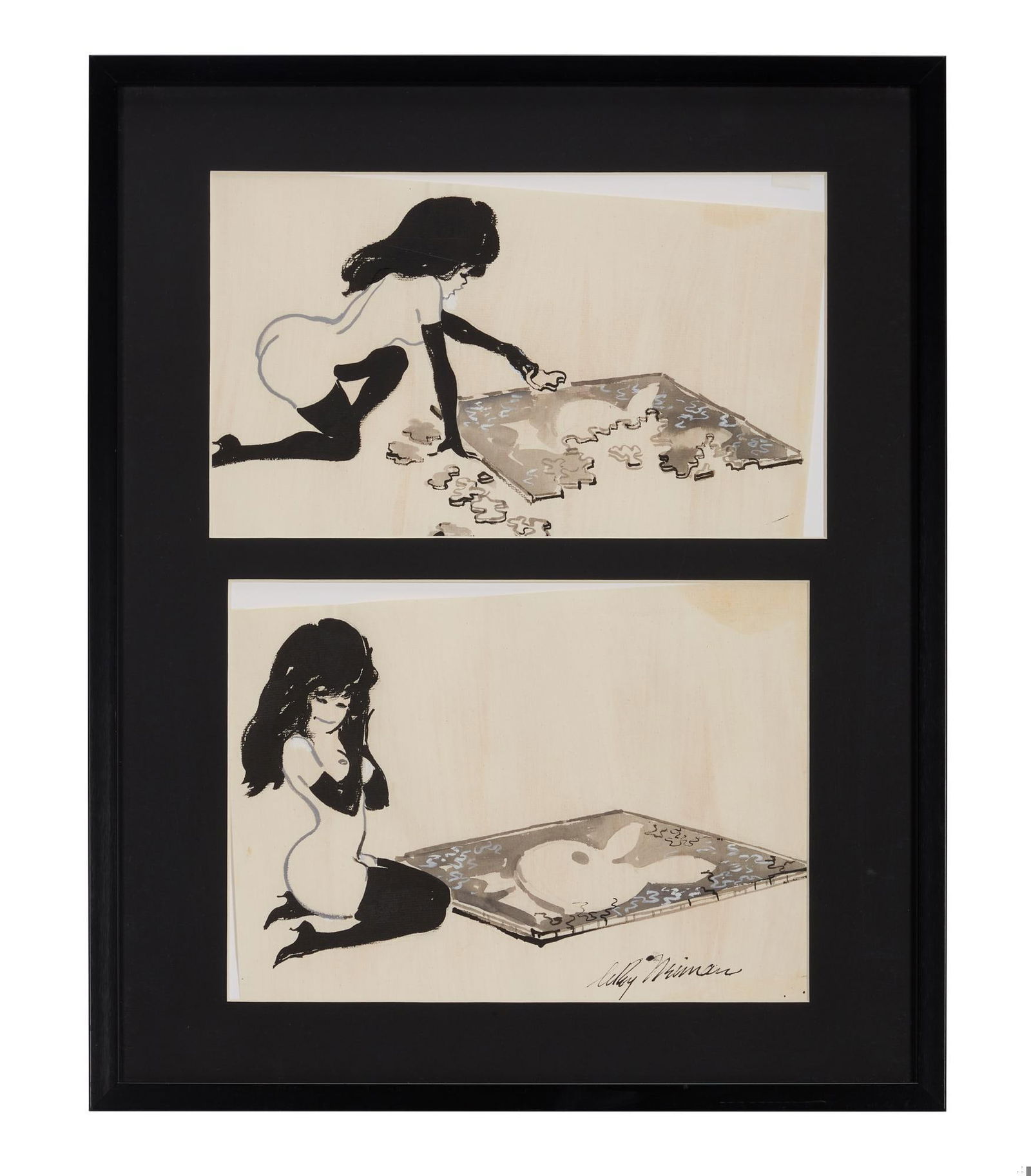 Playboy | LeRoy Neiman Two Femlin With Rabbit Head Puzzle Drawings (1 of 2)