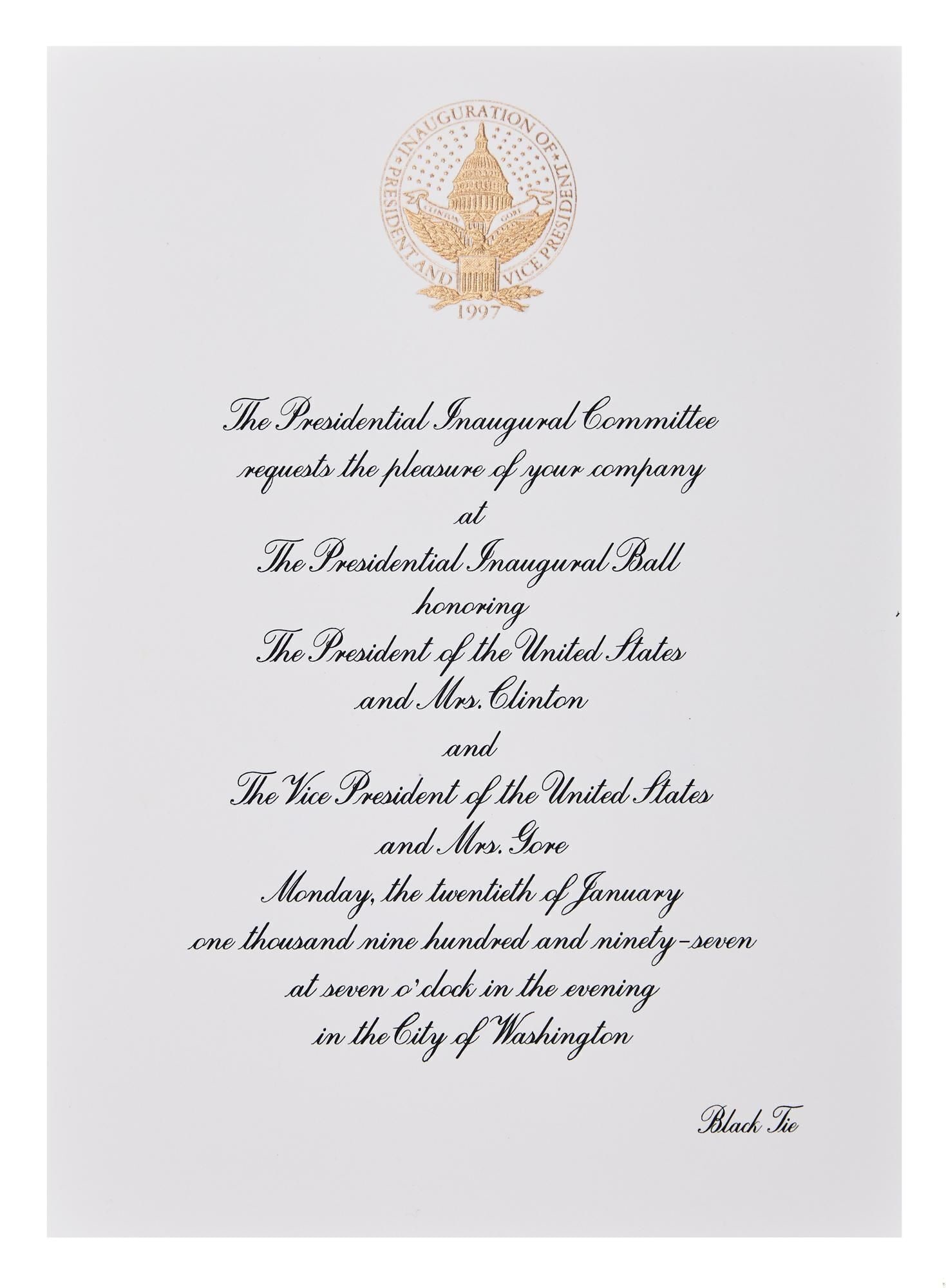 Tony Bennett | Bill Clinton 1997 Invitation to The Presidential Ball (1 of 1)