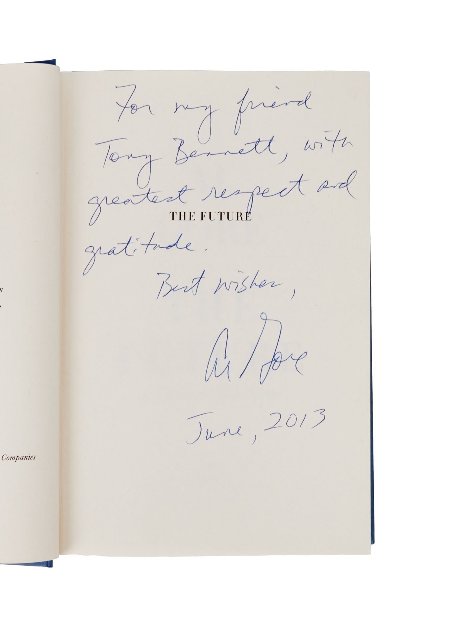 Tony Bennett | Al Gore Inscribed Book "The Future" (1 of 4)