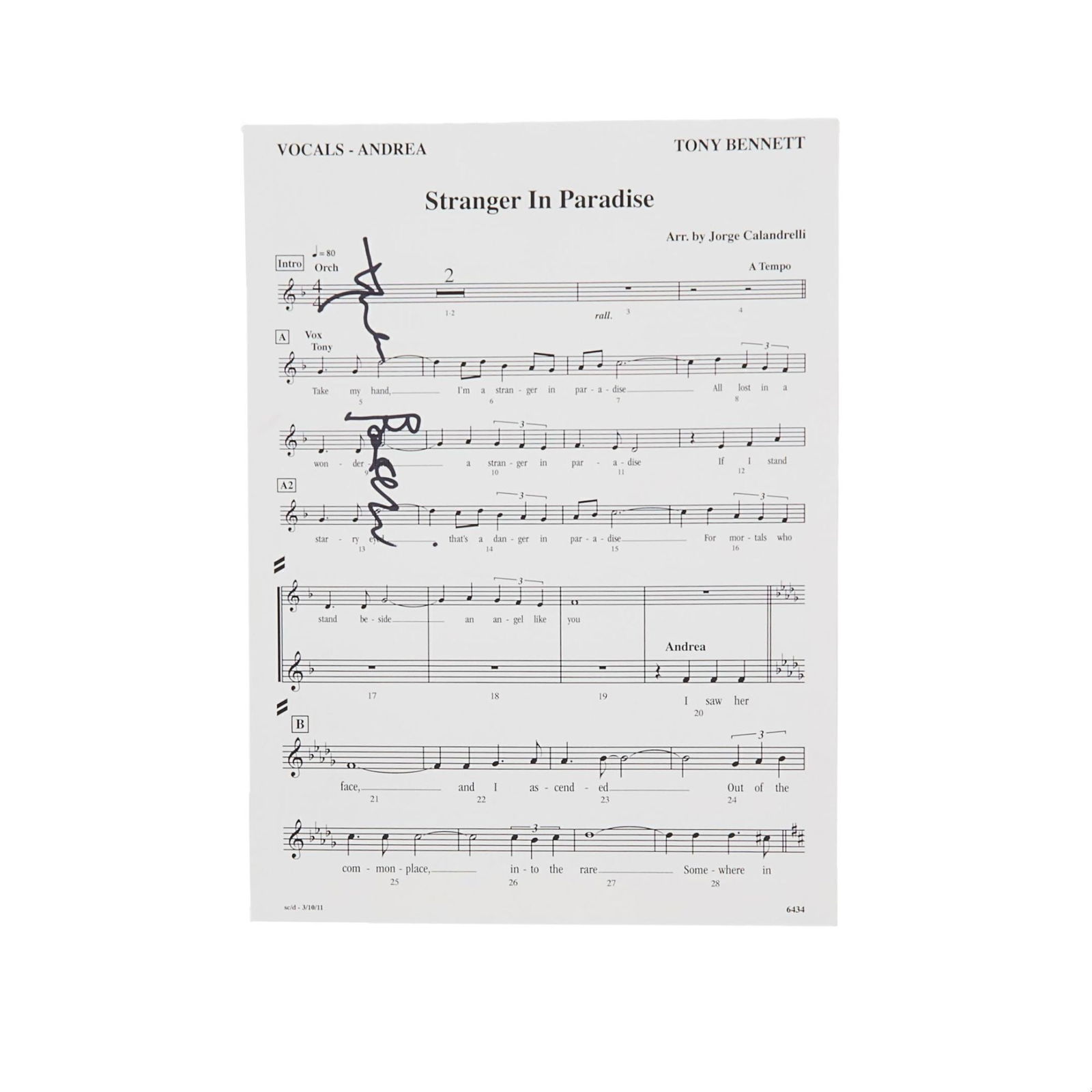 Tony Bennett | Andrea Bocelli Signed "Stranger in Paradise" Sheet Music (1 of 4)