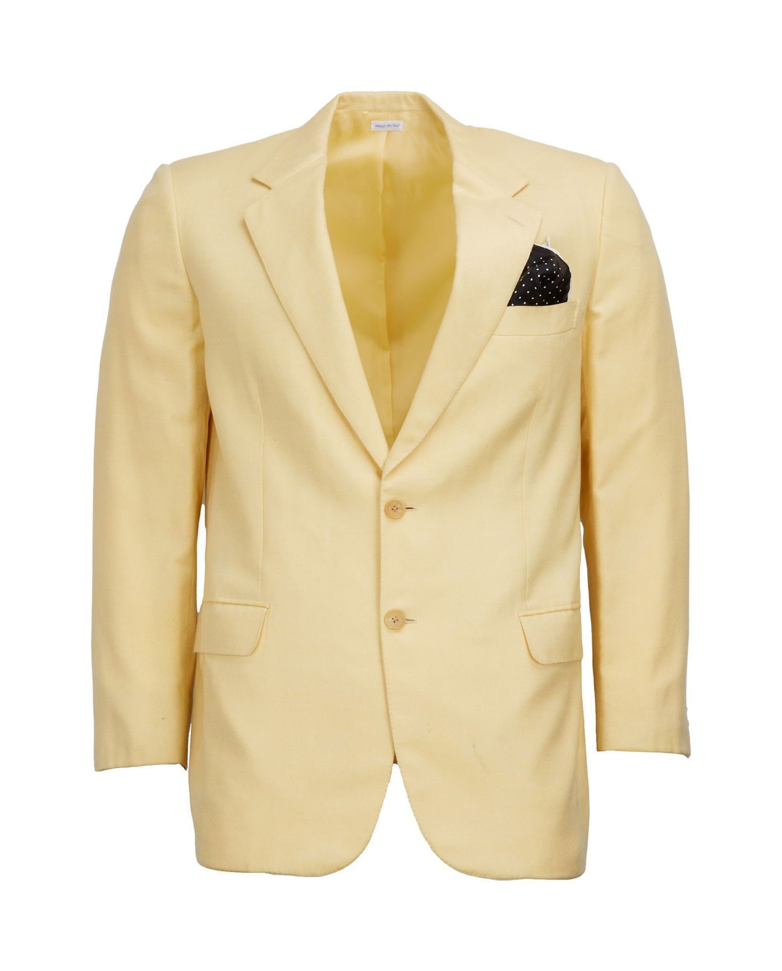 Tony Bennett | Montreal Jazz Festival Worn Blazer: A pale yellow blazer worn by Tony Bennett while performing with Lady Gaga at the Montreal Jazz Festival on July 1, 2014 in Montreal, Canada. The blazer has two button closure to the front. A Brioni la