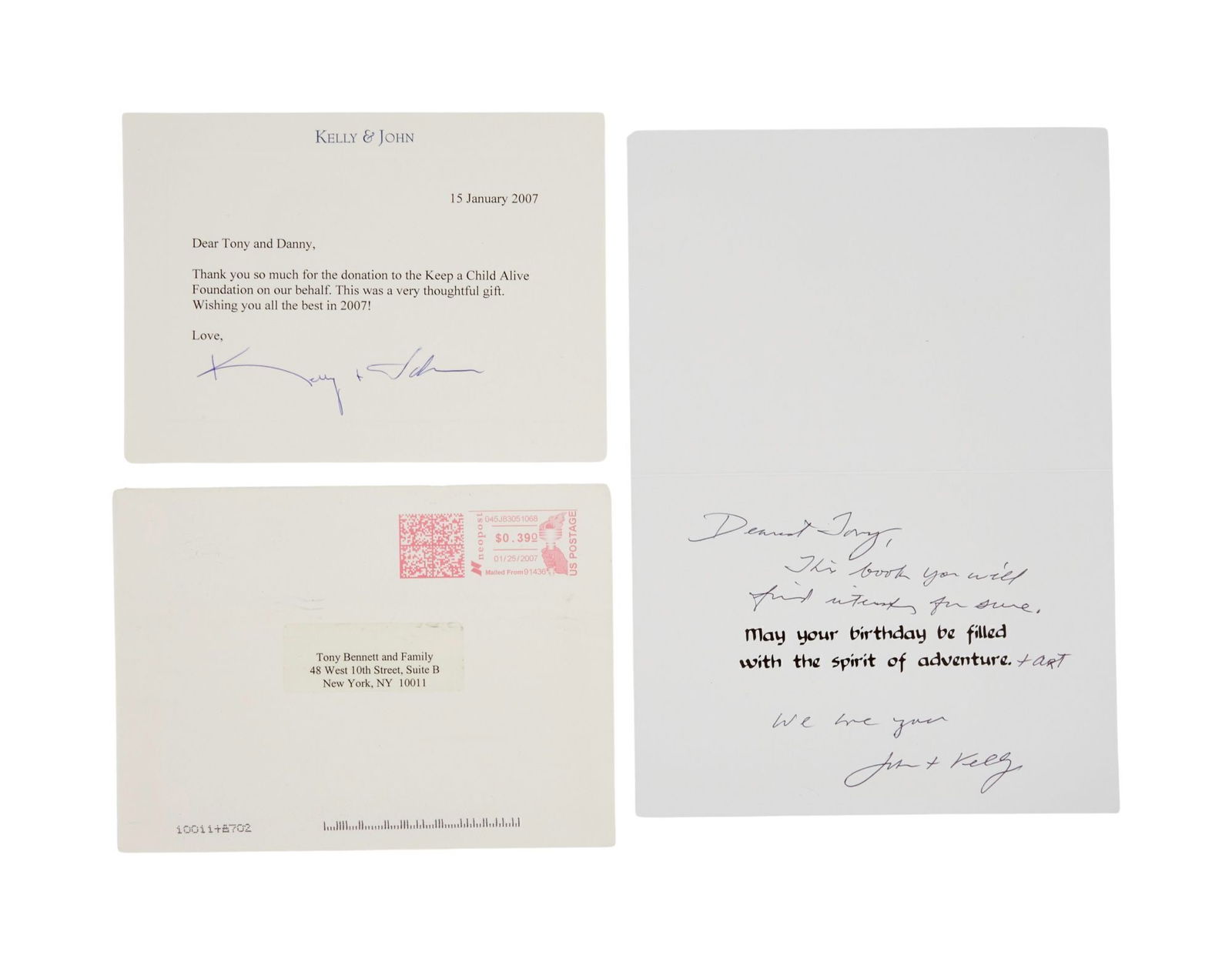 Tony Bennett | John Travolta And Kelly Preston 2007 Signed Notes (1 of 2)