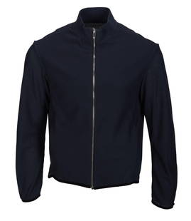 Phil Collins, LVO | Stage-worn "Not Dead Yet" Tour Jacket: A sporty-style jacket; made of navy blue textured nylon, zip-up front, inside label reads "Giorgio Armani / Made in Italy," included with a letter handwritten by the musician's associate noting its pr